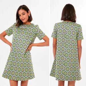 Marella Green Estasi Dress Shift Short Sleeve Metallic Mod Mini Geo Print Sz S